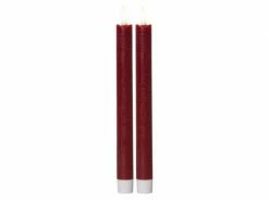 Star Trading LED-Stabkerzen Set Dinner Flamme Ø 2.2 x 24.5 cm, Rot, 2 Stk