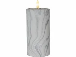 Star Trading LED-Kerze Pillar Flamme Marble Ø 7.5 x 17.5 cm, Grau