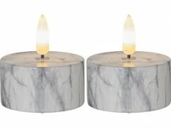 Star Trading LED Teelichter Set Flame Marble Ø 5.5 x 6 cm, Grau, 2 Stk