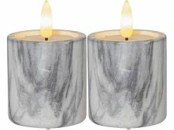 Star Trading LED-Kerze Pillar Flamme Marble Ø 5.5 x 9 cm, Grau, 2 Stk