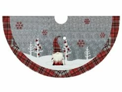 Dameco Baumdecke mit karierter Borte Ø 90 cm, Rot/Grau