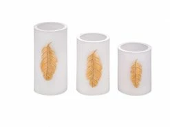 Pauleen LED-Kerzen Set Golden Feather, Ø 7.6 cm, Gold/Weiss, 3 Stk.