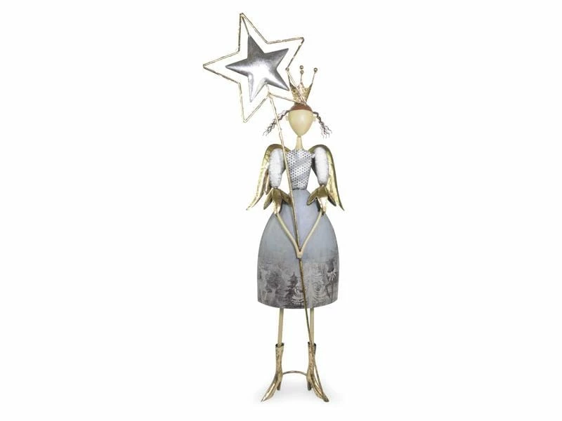 Riffelmacher Weihnachtsfigur Engel mit Stern, Weiss/Grau/Gold 1 Riffelmacher Weihnachtsfigur Engel mit Stern, Weiss/Grau/Gold