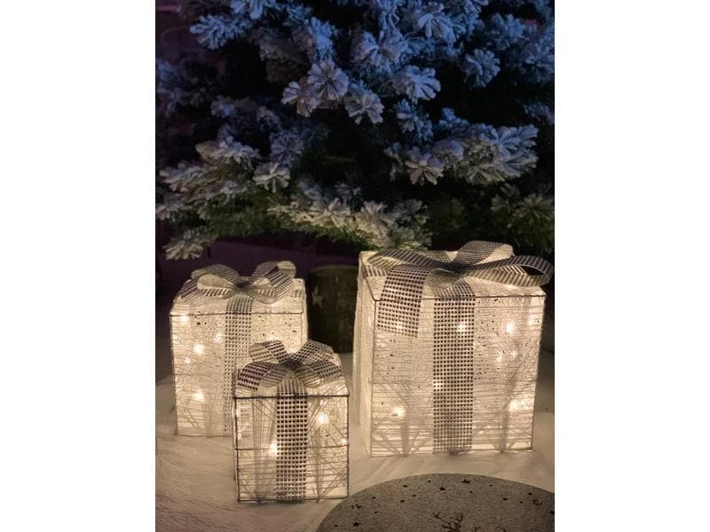 Dameco LED-Figur Geschenkboxen, 3 Stück, Silber 5 Dameco LED-Figur Geschenkboxen, 3 Stück, Silber – Bild 5