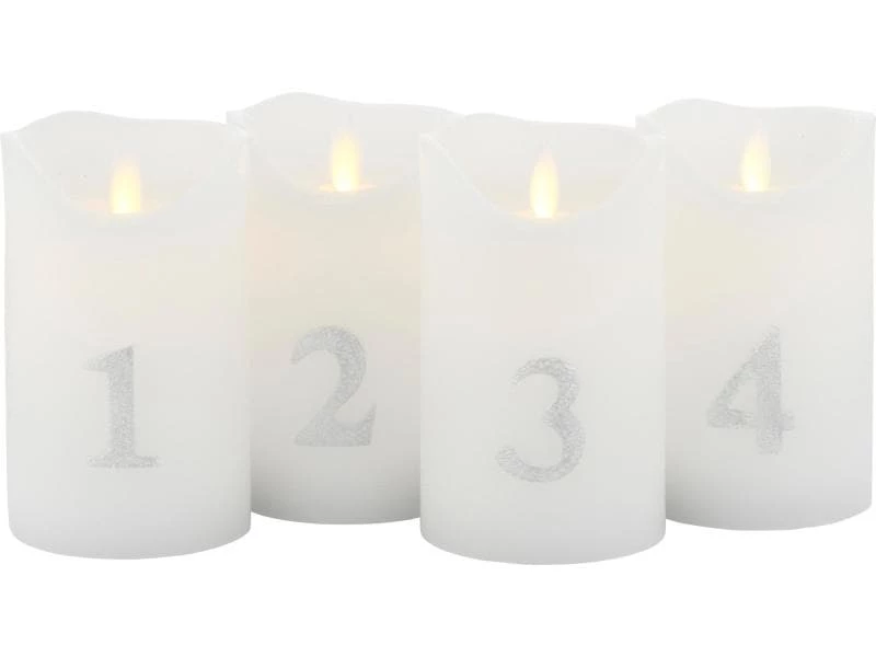 Sirius LED-Kerze Sara Advent, 4 x Ø 7.5 x 13 cm, Silber/Weiss 1 Sirius LED-Kerze Sara Advent, 4 x Ø 7.5 x 13 cm, Silber/Weiss