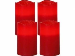 Star Trading LED-Kerzen Set Pillar May Ø 7.5 x 12.5 cm, Rot, 4 Stk